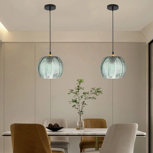 Green Ribbed Glass Pendant Lamp