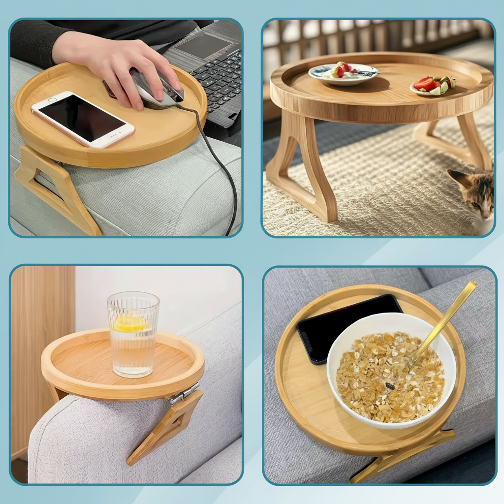 Sofa Side Table Armrest Tray Adjustable Folding - Image 3