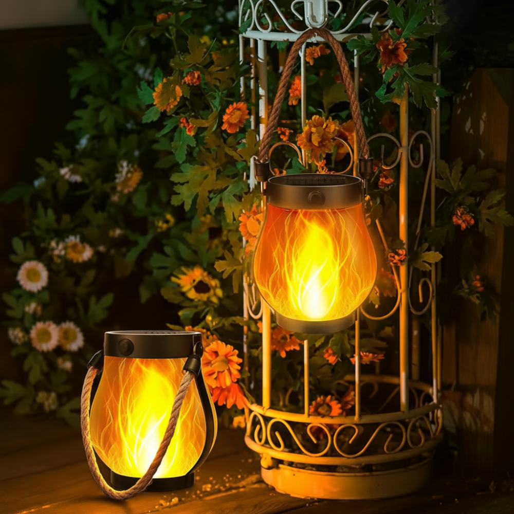 Solar Powered Outdoor Lantern Flame Effect Design - Image 1