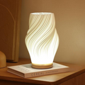 Table Lamp Modern Wave USB Dimmable Wood Base LED Light - Image 1