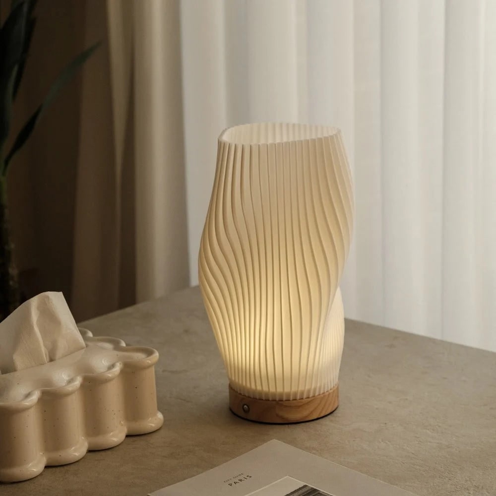 Table Lamp Modern Wave USB Dimmable Wood Base LED Light - Image 10