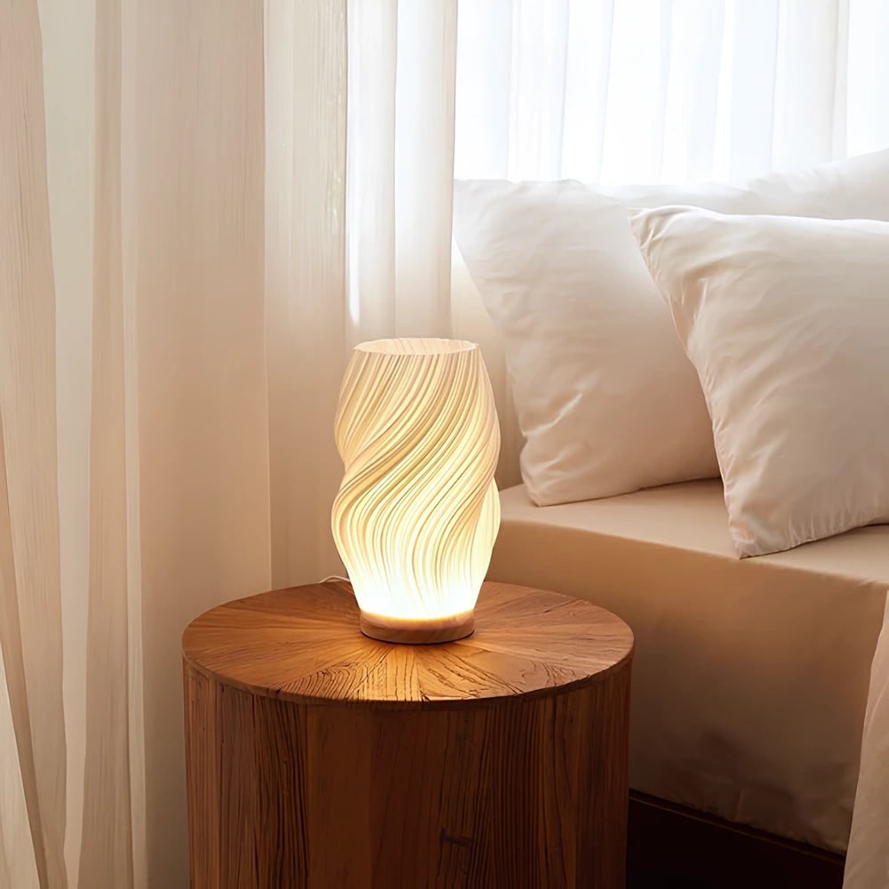 Table Lamp Modern Wave USB Dimmable Wood Base LED Light - Image 12