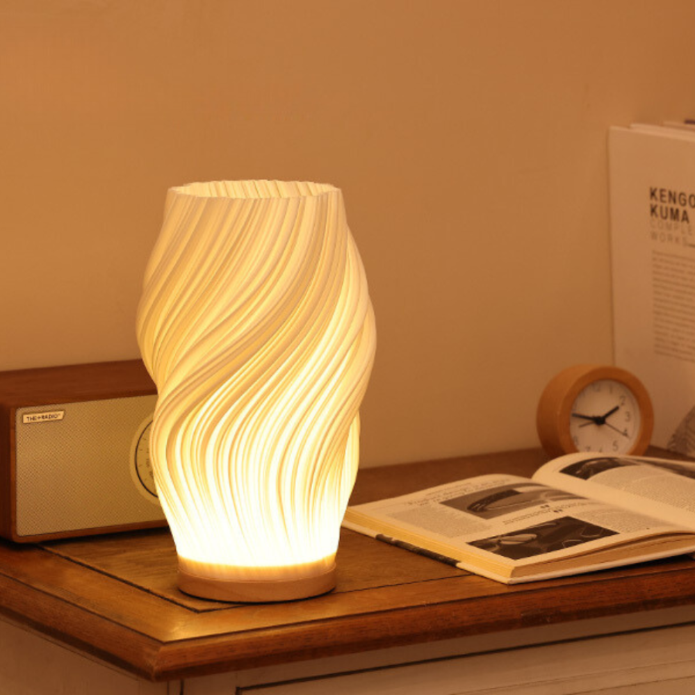 Table Lamp Modern Wave USB Dimmable Wood Base LED Light - Image 13