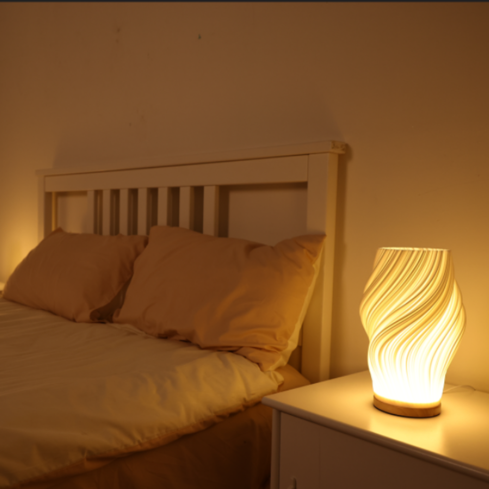 Table Lamp Modern Wave USB Dimmable Wood Base LED Light - Image 15
