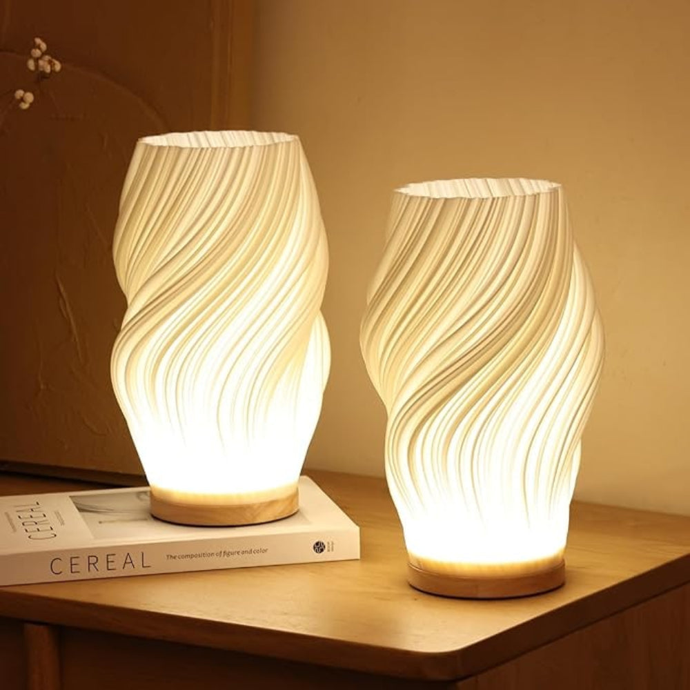 Table Lamp Modern Wave USB Dimmable Wood Base LED Light - Image 2