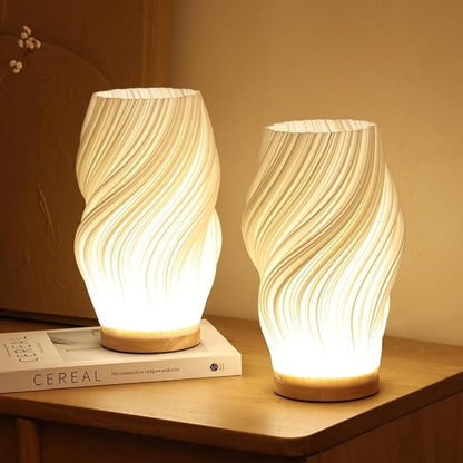 Table Lamp Modern Wave USB Dimmable Wood Base LED Light - Image 2