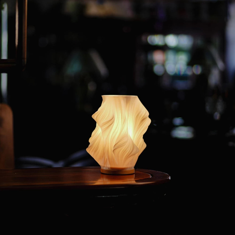 Table Lamp Modern Wave USB Dimmable Wood Base LED Light - Image 3