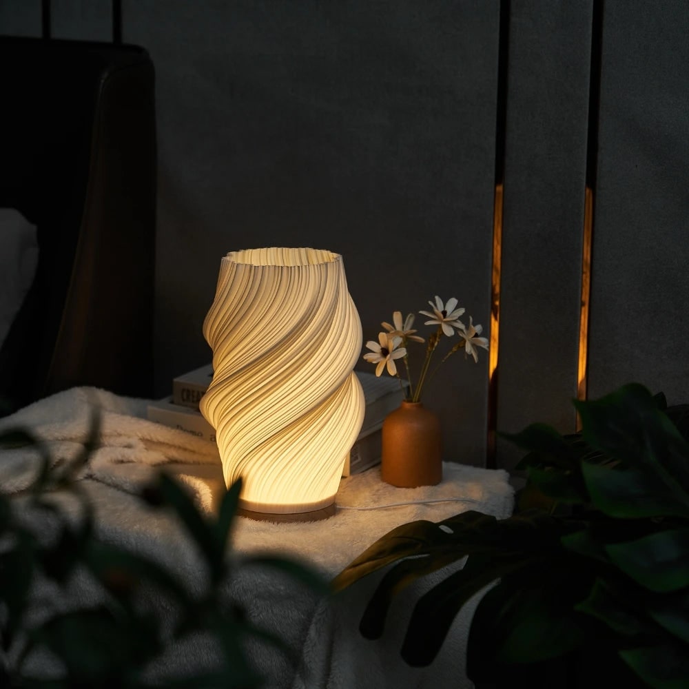Table Lamp Modern Wave USB Dimmable Wood Base LED Light - Image 4