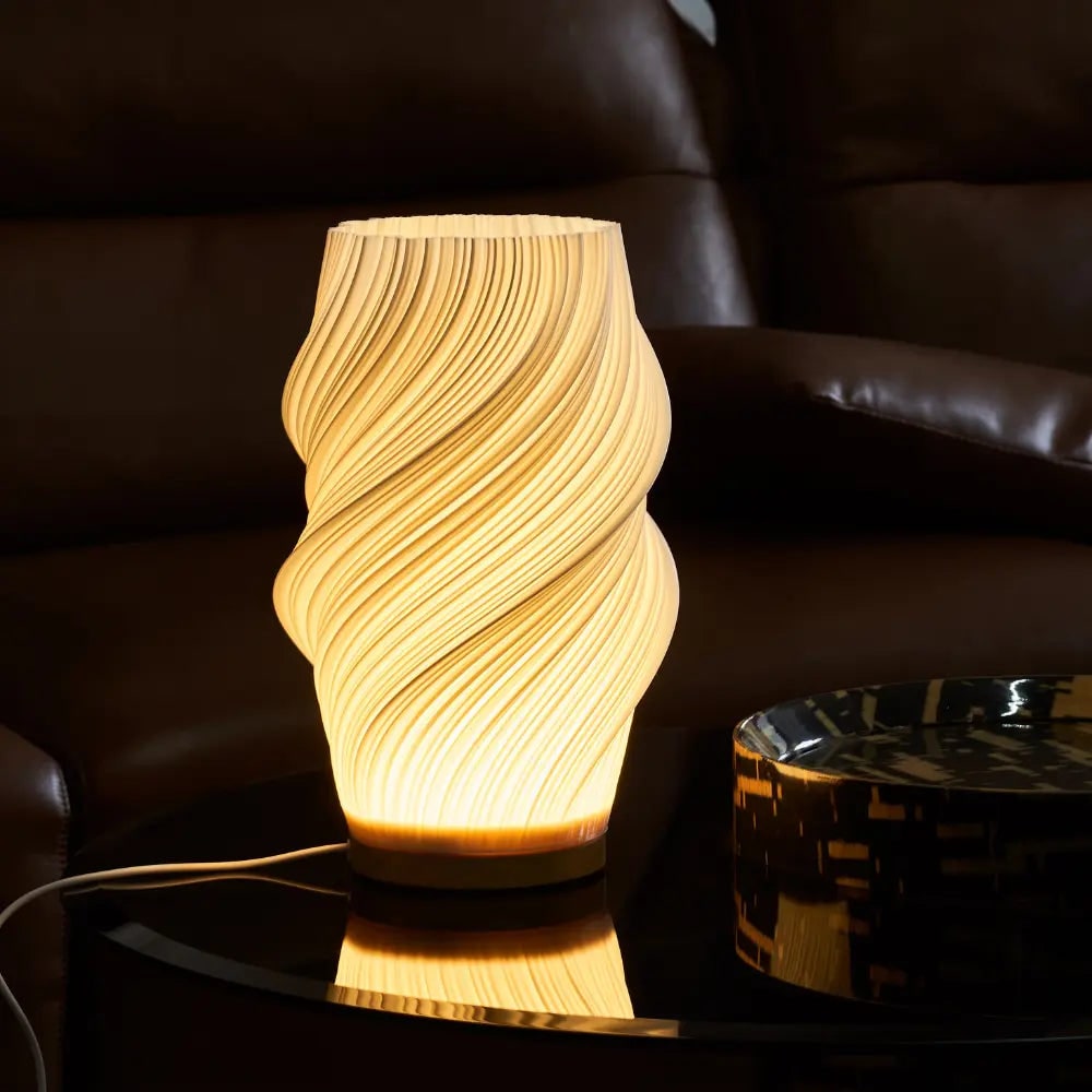 Table Lamp Modern Wave USB Dimmable Wood Base LED Light - Image 6