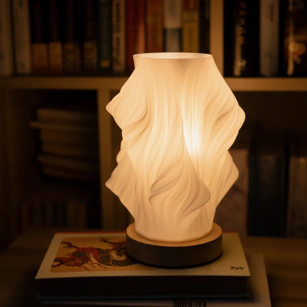 Table Lamp Modern Wave USB Dimmable Wood Base LED Light - Image 8