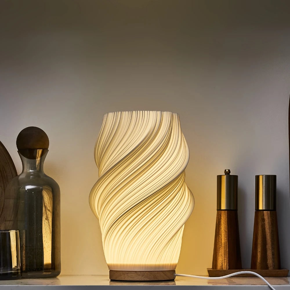 Table Lamp Modern Wave USB Dimmable Wood Base LED Light - Image 9