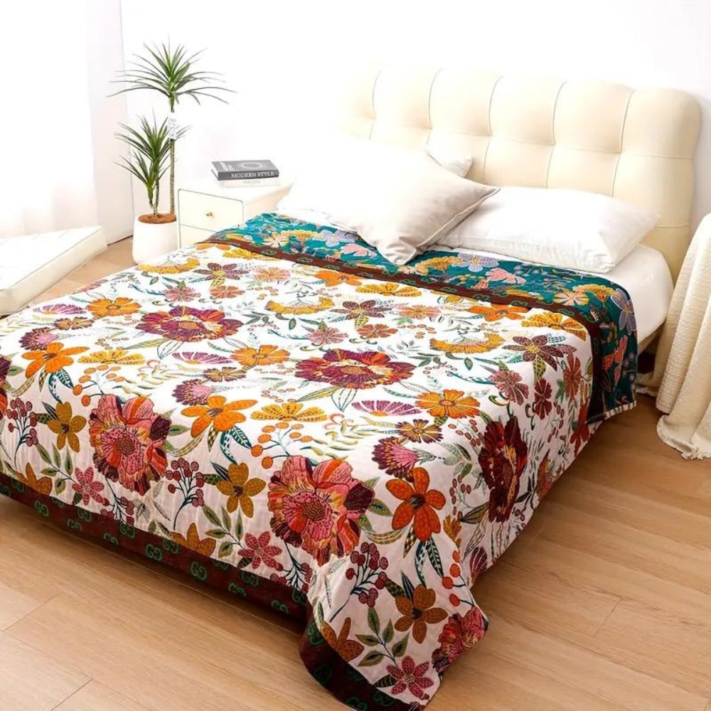 Floral Reversible Cotton Throw