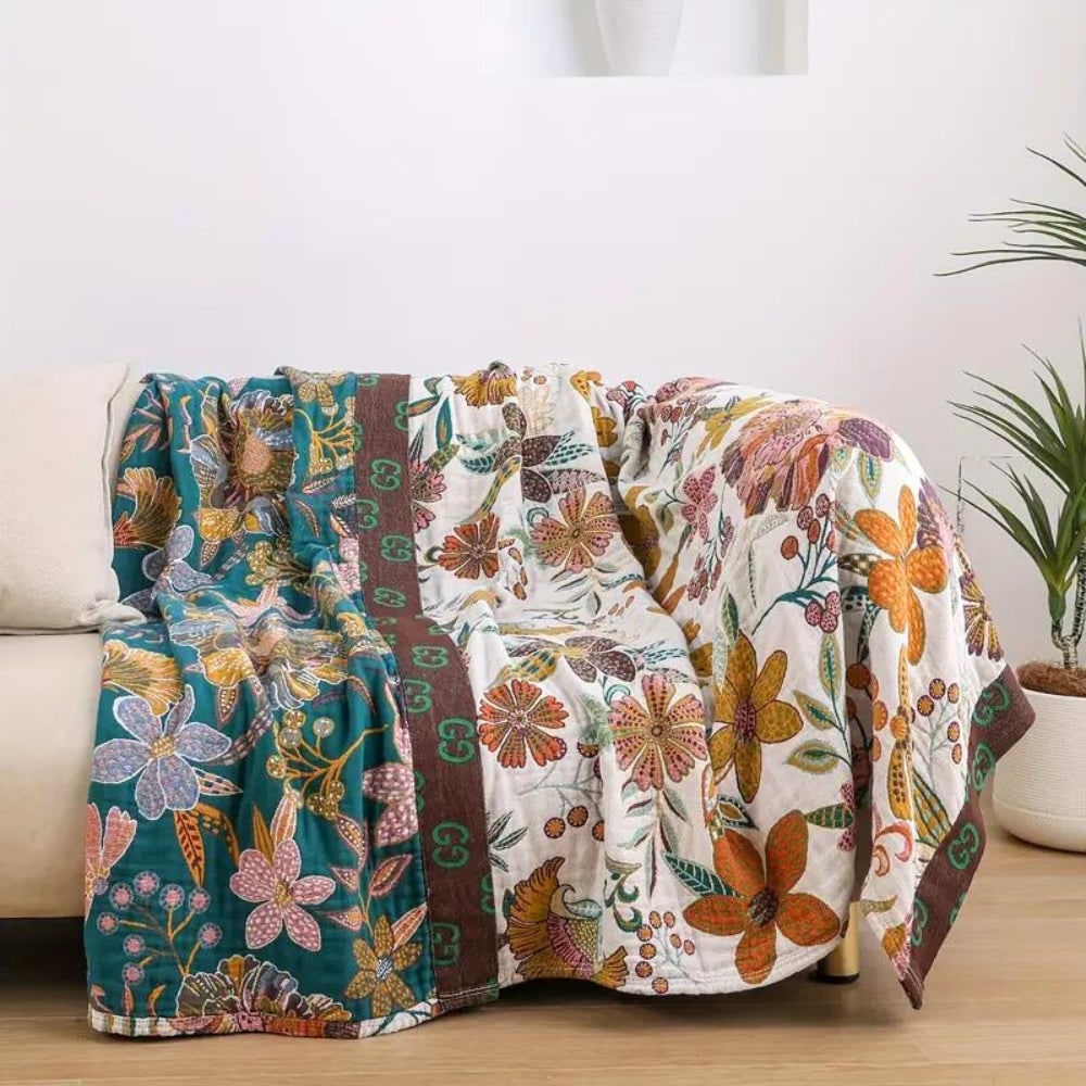Floral Reversible Cotton Throw