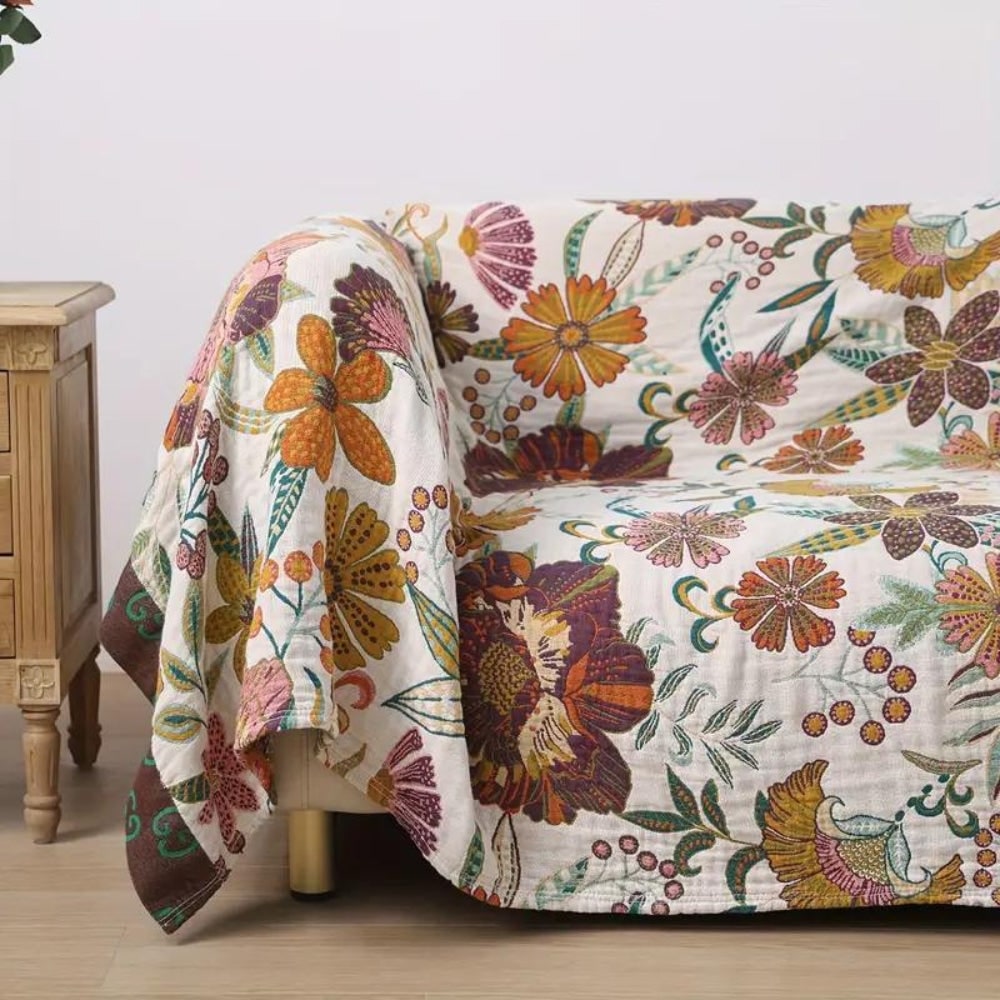 Floral Reversible Cotton Throw