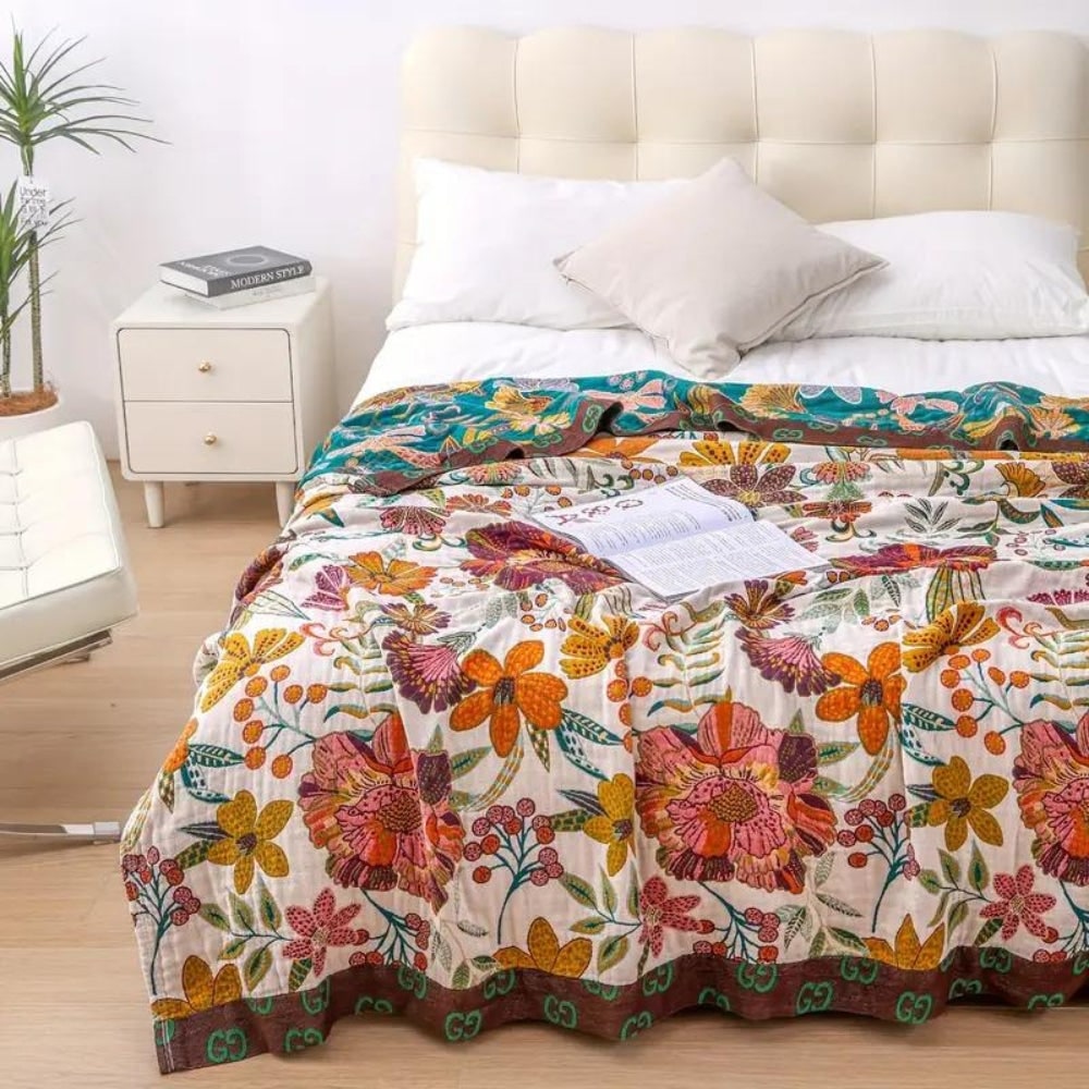 Floral Reversible Cotton Throw