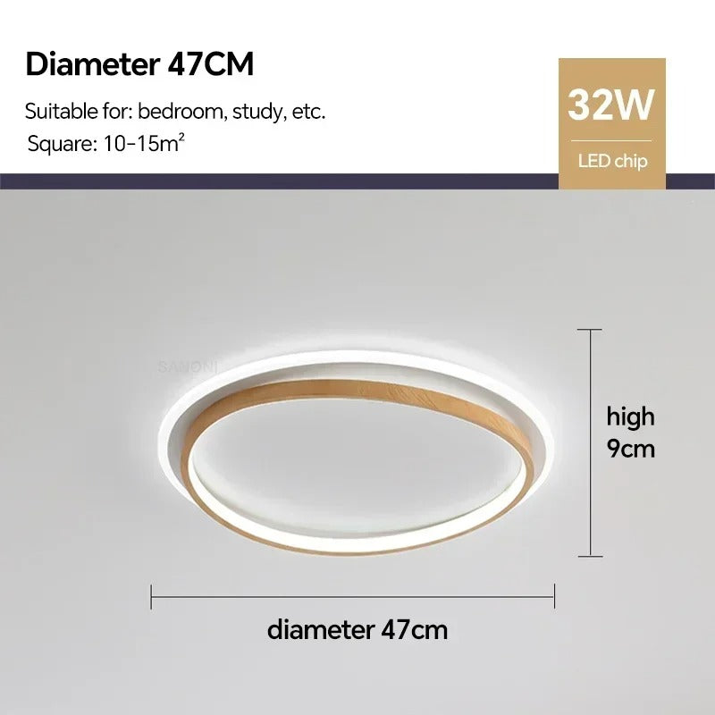 Walnut & Gold Round Ceiling Lamp