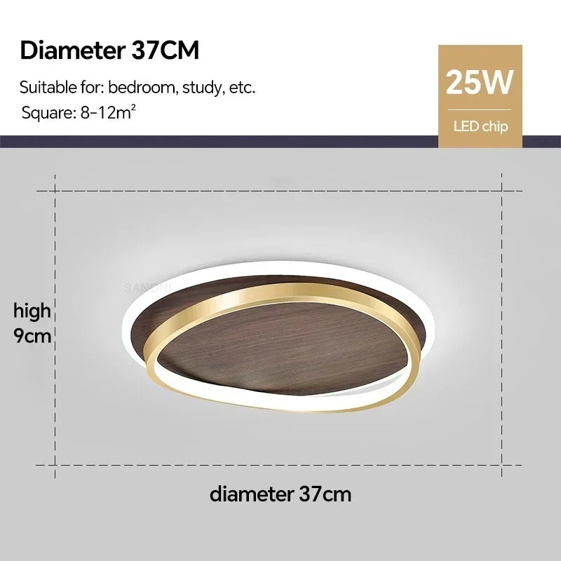 Walnut & Gold Round Ceiling Lamp