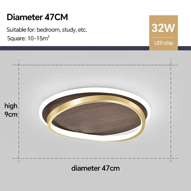 Walnut & Gold Round Ceiling Lamp