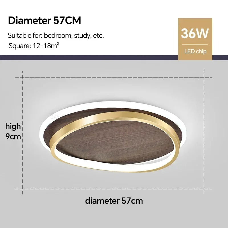 Walnut & Gold Round Ceiling Lamp