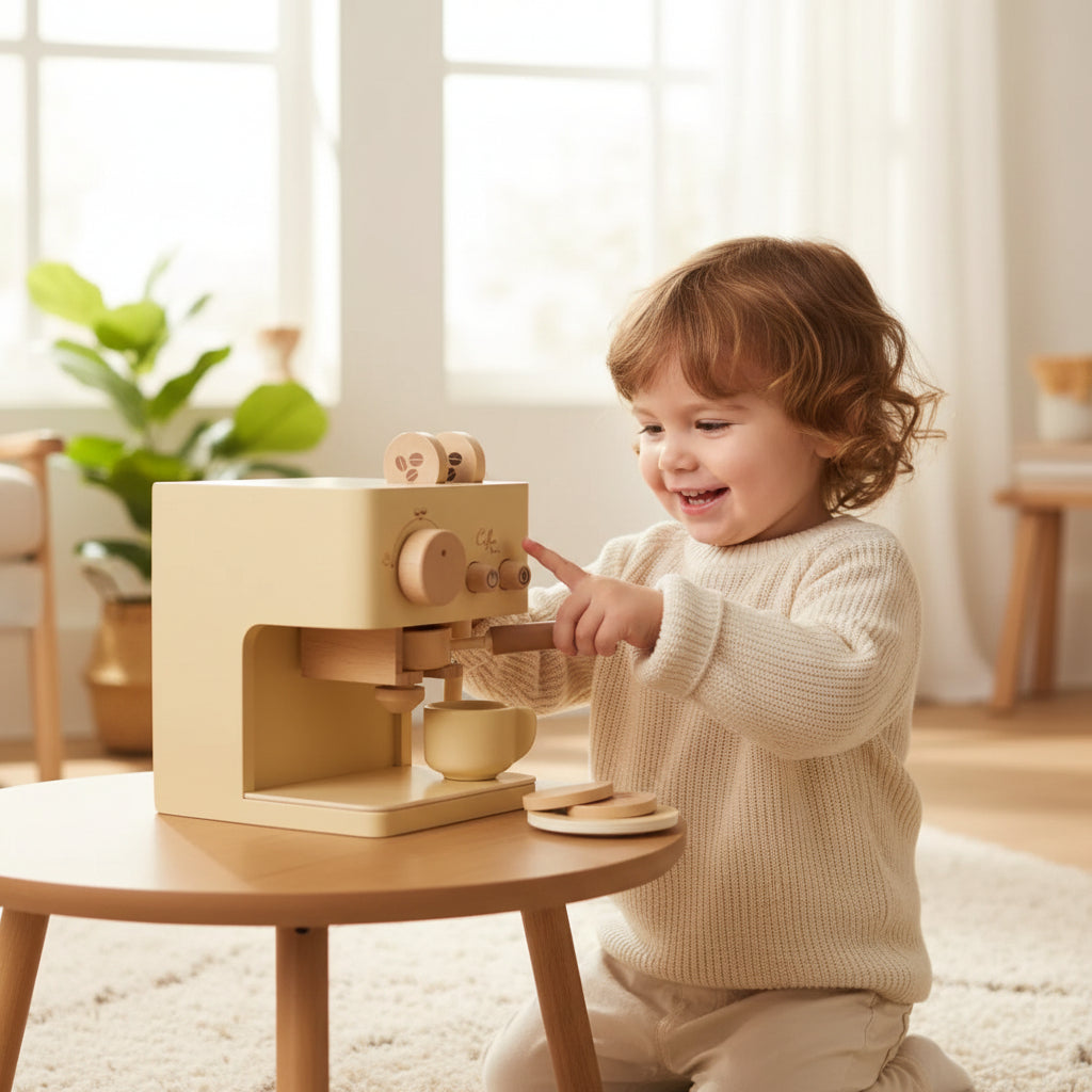 Wooden Toy Coffee Machine Play Set
