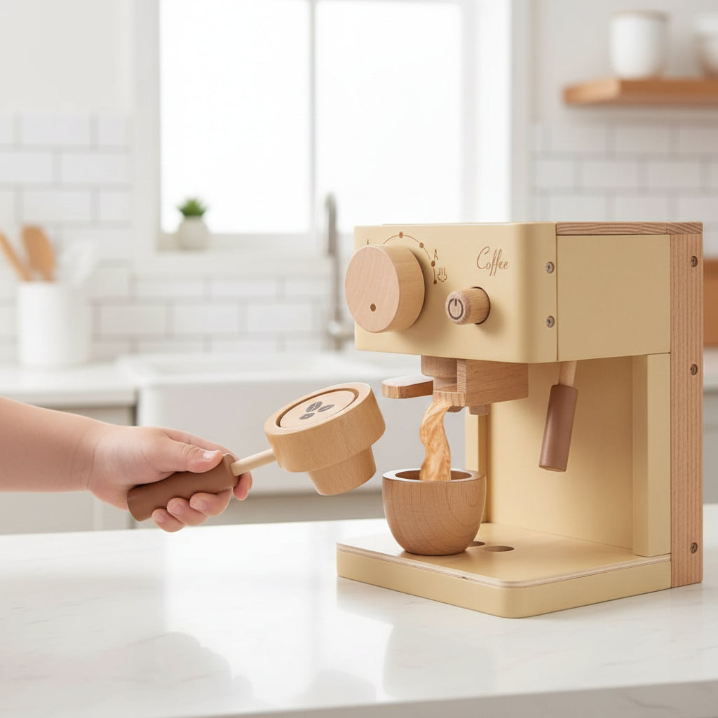 Wooden Toy Coffee Machine Play Set