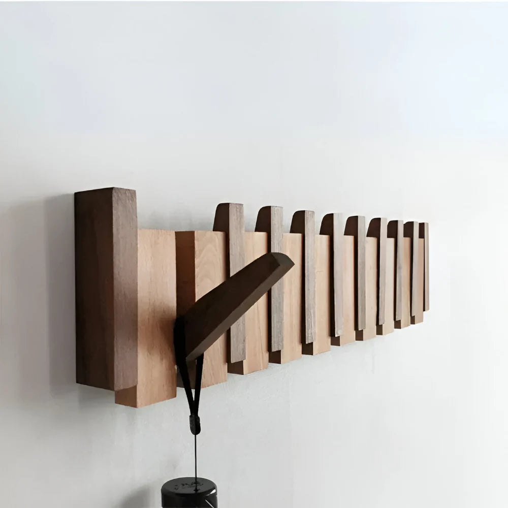 Folding Piano Style Wooden Hook Rack
