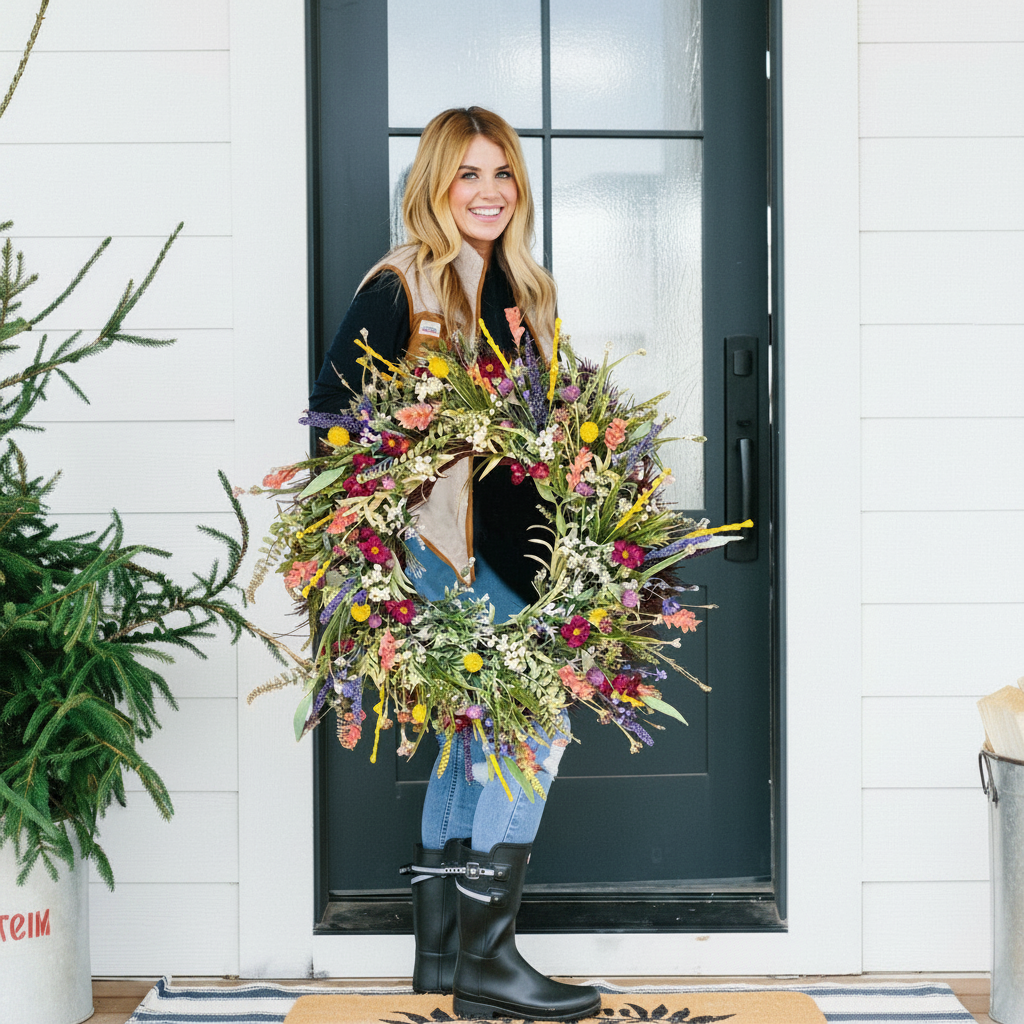 Wreath Front Door Spring Floral Seasonal Decor - Image 7